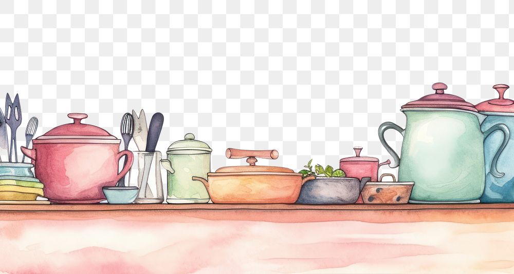PNG Kitchenware border drawing sketch illustrated.