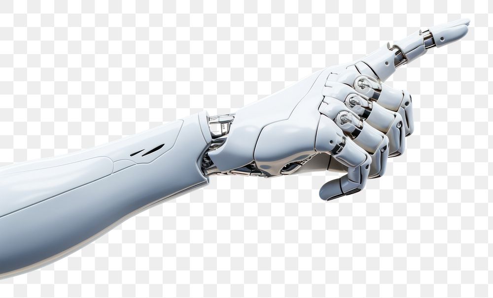 PNG White cyborg robotic hand finger white background transportation.