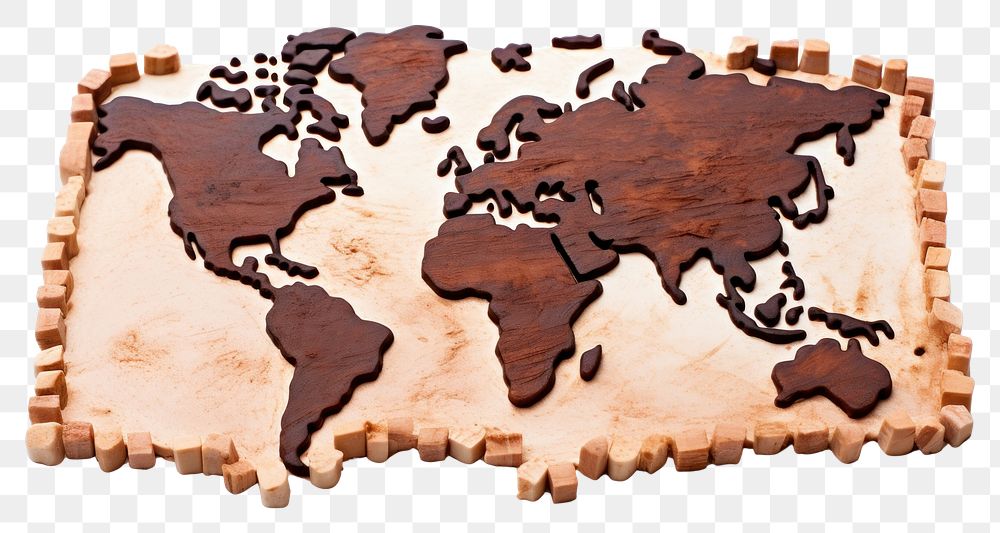 PNG World map wood cake topography.