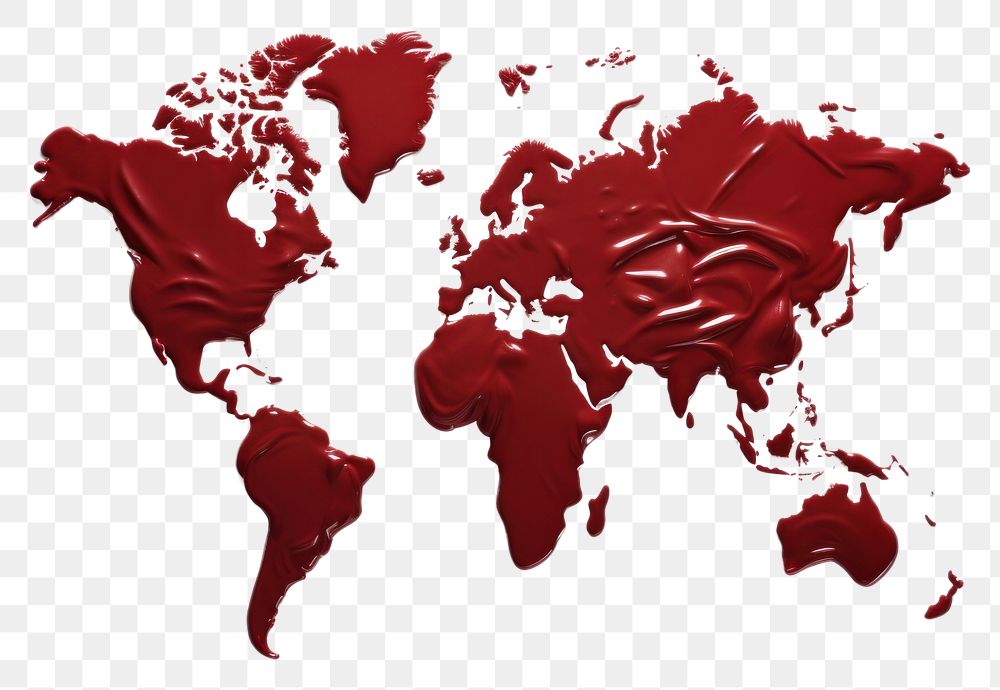 PNG World map red splattered topography.