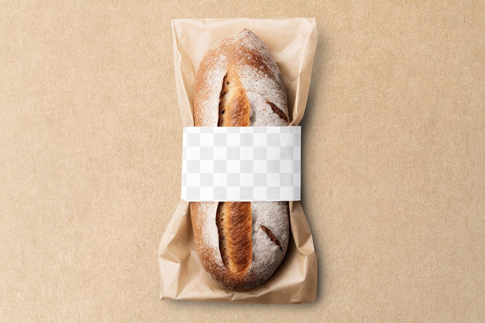 Bread packaging label png mockup, transparent design