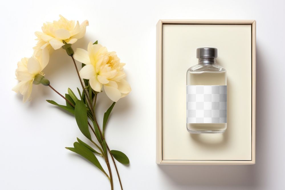 Perfume bottle label png product mockup, transparent design