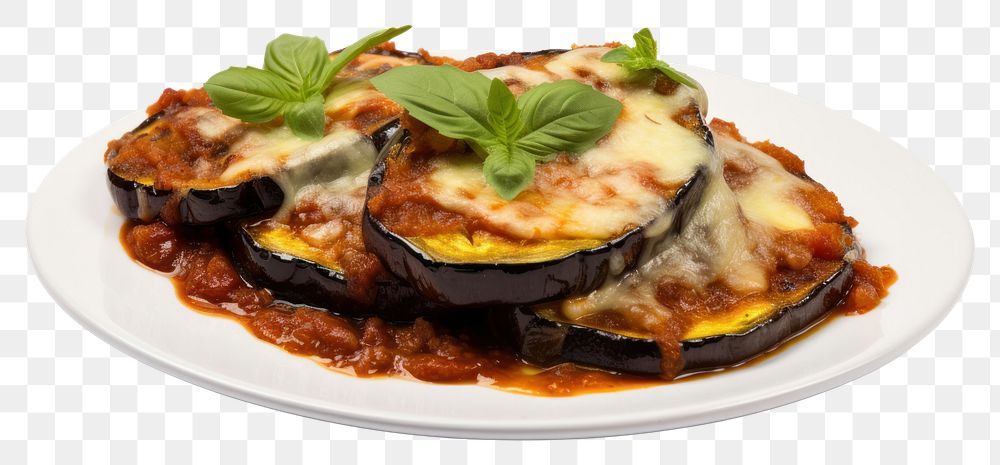 PNG Italian food vegetable eggplant plate.
