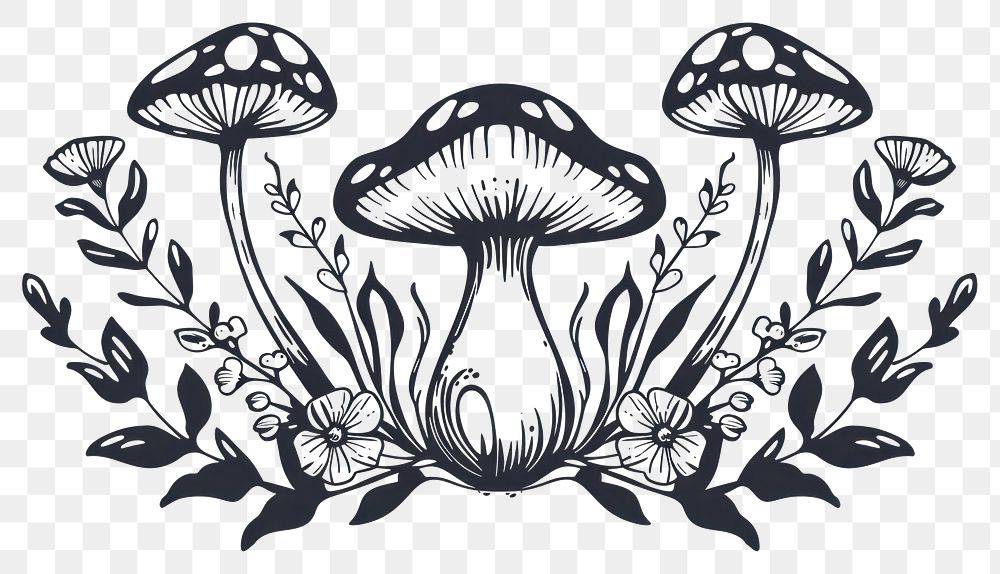PNG Divider doodle of mushroom pattern drawing sketch.