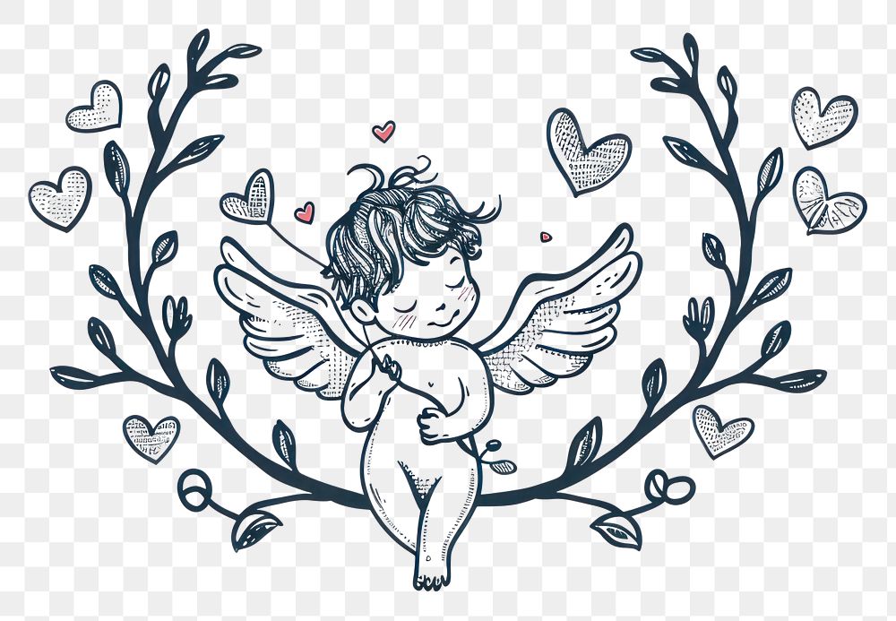 PNG Divider doodle of cupid pattern drawing sketch.