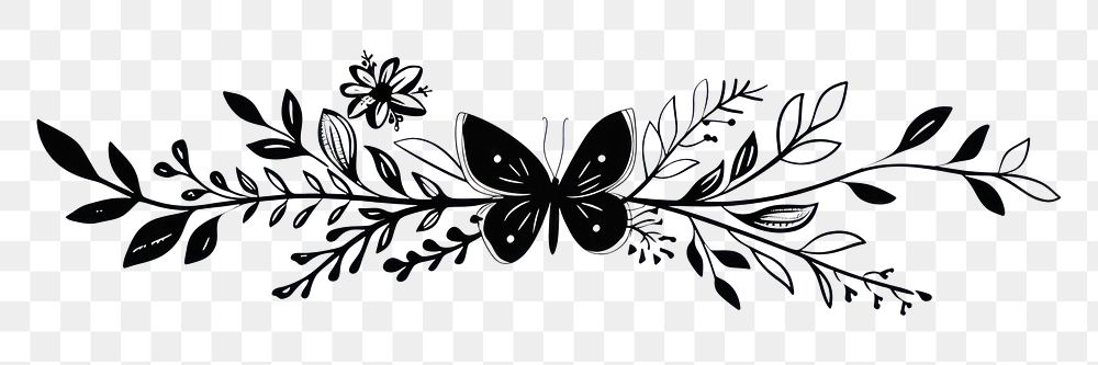 PNG Divider doodle of butterfly pattern white black.