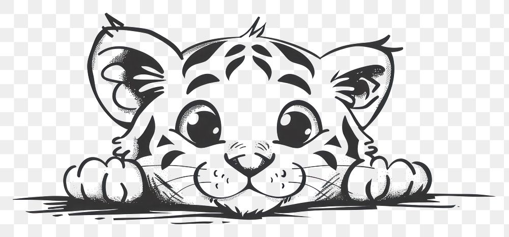 PNG Divider doodle of white tiger drawing animal sketch.