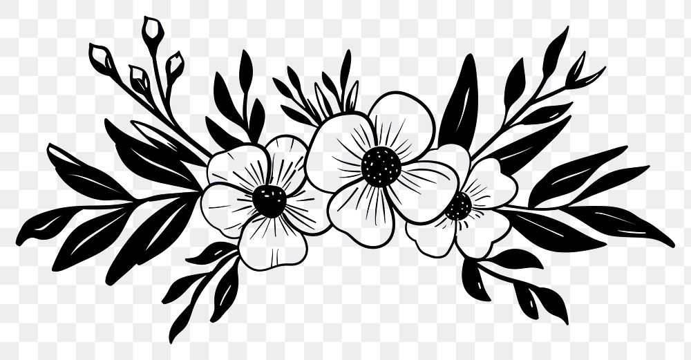 PNG Divider doodle of flower bouquet pattern drawing sketch.