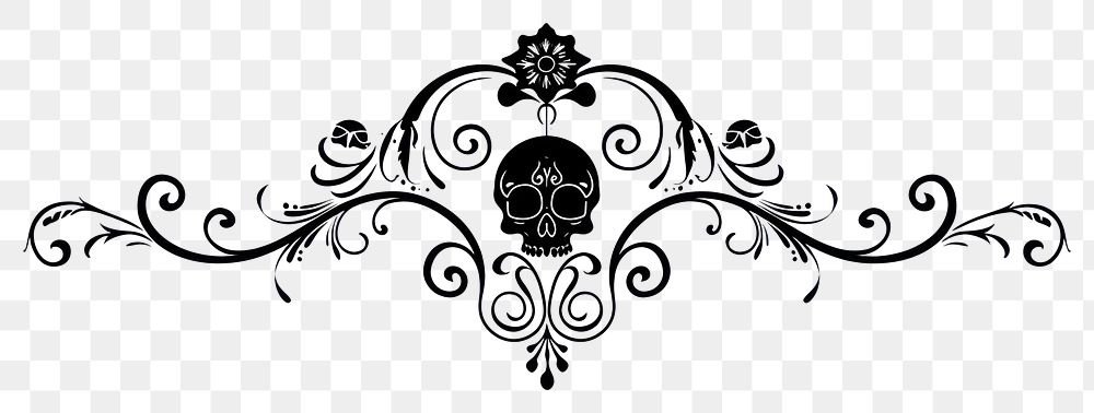 PNG Divider doodle of skull pattern white black.