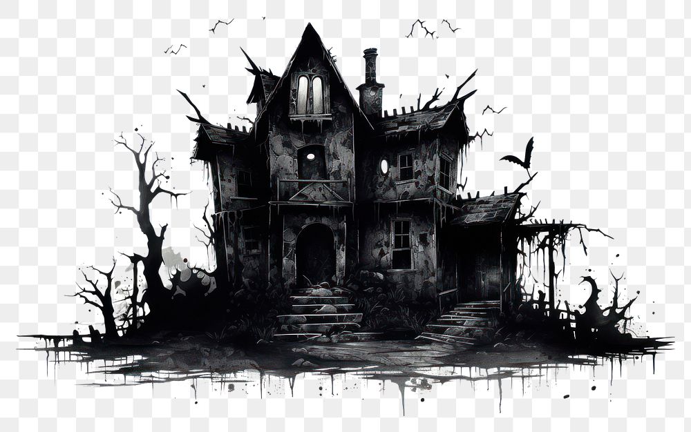 PNG Haunted house architecture building drawing.