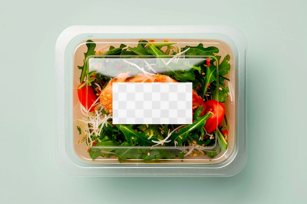 Salad box label png product mockup, transparent design