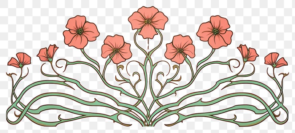 PNG Ornament divider pink poppy art pattern drawing.