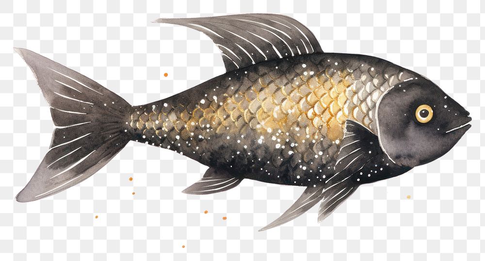 PNG Black color fish animal white background freshness.