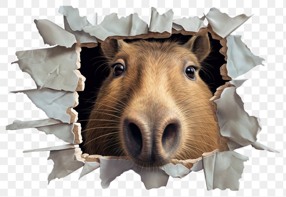 PNG Capybara peeking out animal portrait mammal.