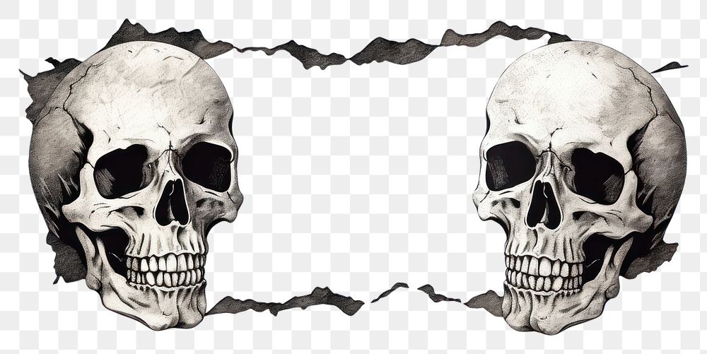 PNG Doodle skulls paper adhesive strip sketch white background illustrated.