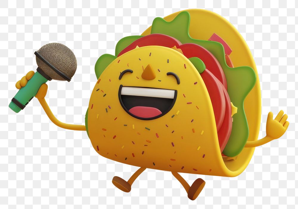 PNG 3d taco character microphone cartoon representation.