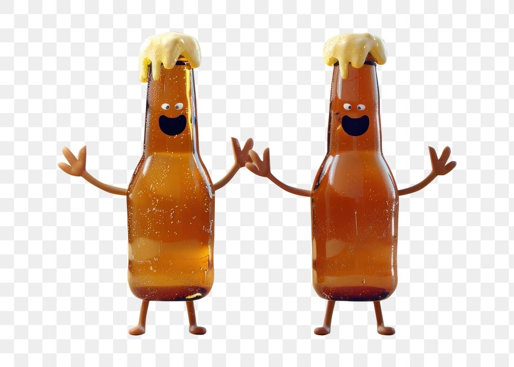 PNG 2 beer bottles character crush cartoon food anthropomorphic.