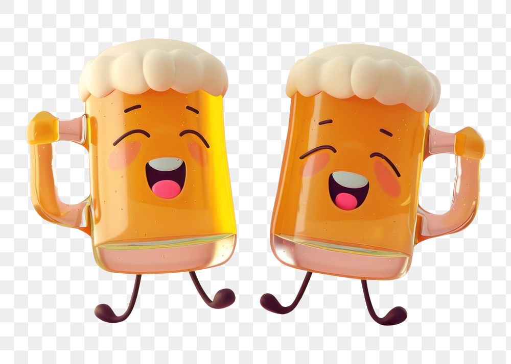 PNG 2 beer glasses character crush cartoon anthropomorphic representation.