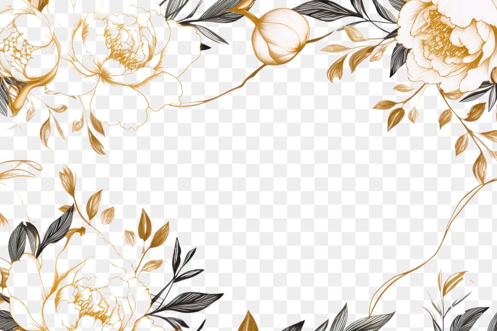PNG  Peony border frame backgrounds pattern gold