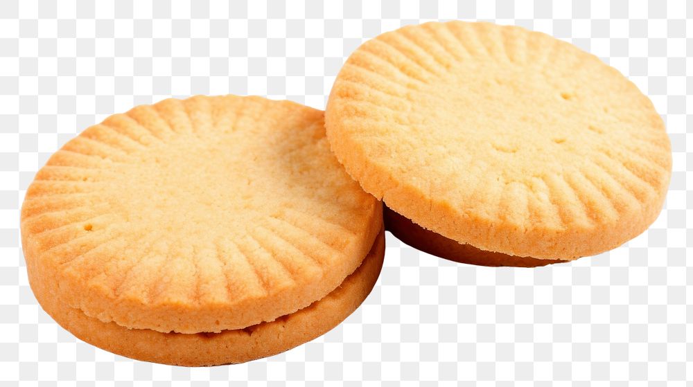 PNG Three round shortbread biscuits cookie food white background.