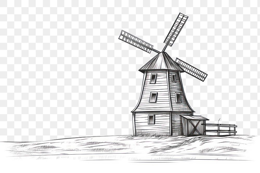 PNG Windmill sketch outdoors drawing.
