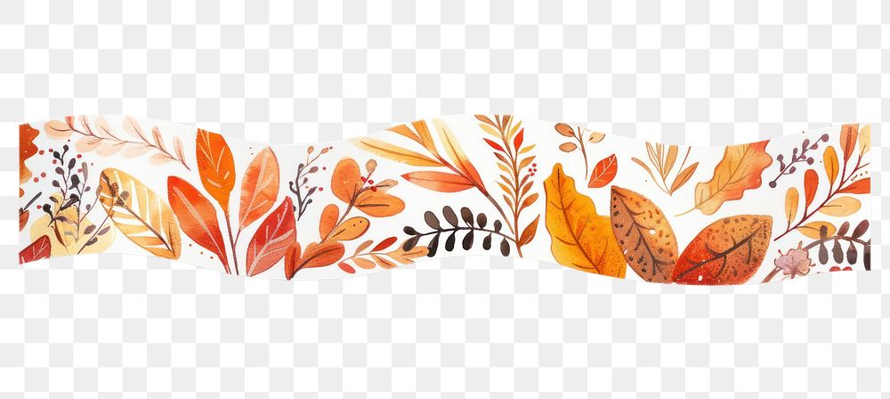 PNG Doodle cartoon fall leaves pattern adhesive strip plant leaf white background.
