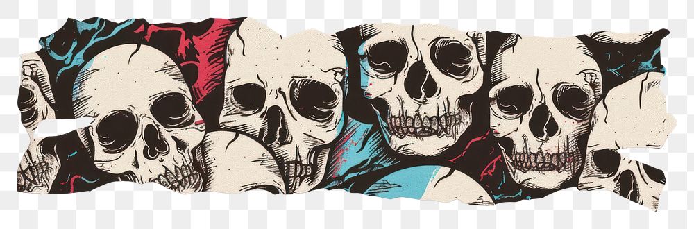 PNG Doodle cartoon skull pattern adhesive strip white background accessories creativity.