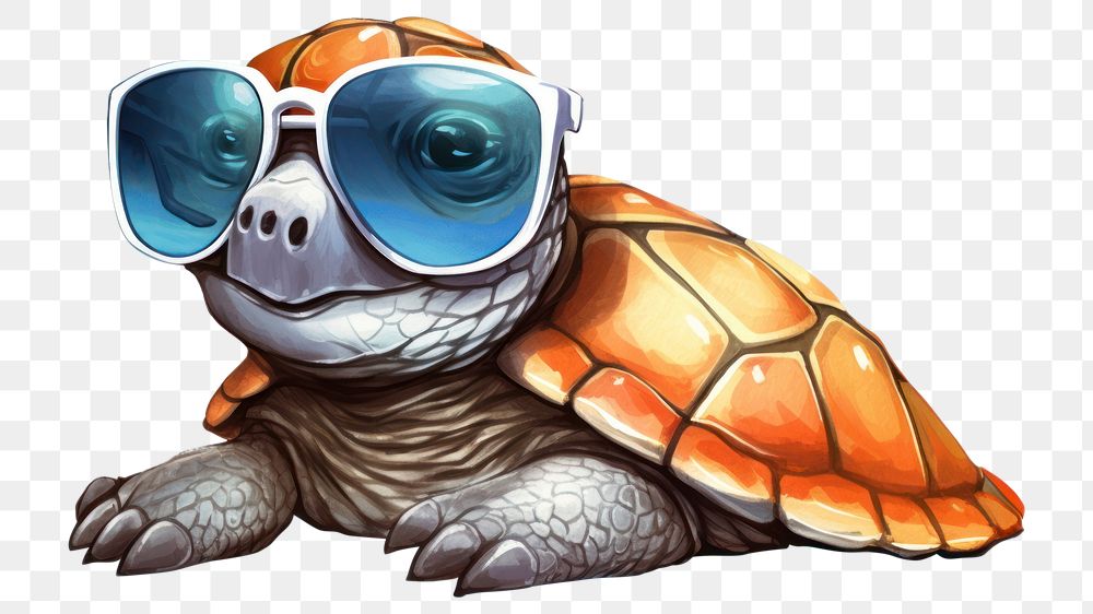 PNG Baby sea turtle sunglasses reptile cartoon.