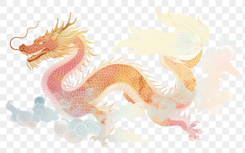 PNG Chinese dragon flying with cloud animal art chinese dragon