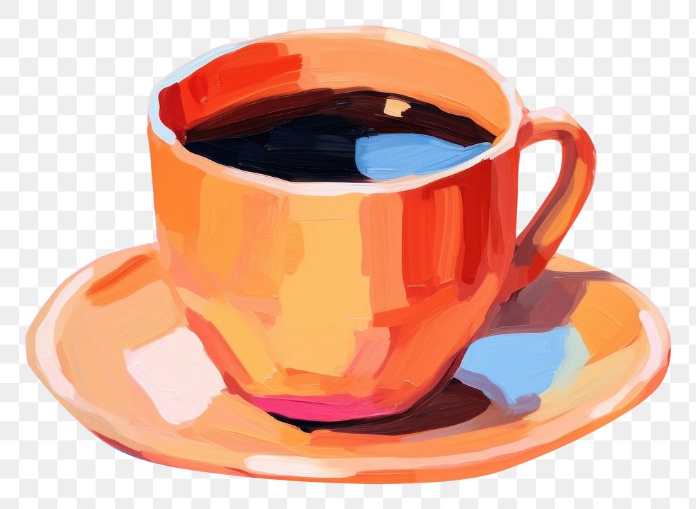 PNG  Cup of coffee painting saucer drink.