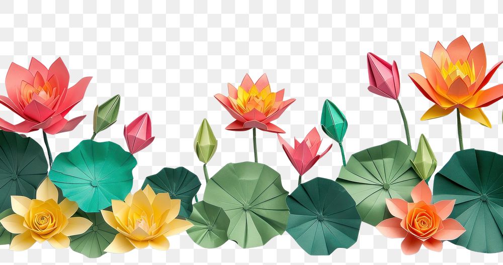 PNG Lotus floral border flower origami plant.