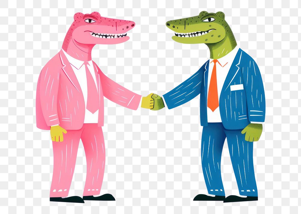 PNG 2 business crocodile shaking hand together representation togetherness celebration.