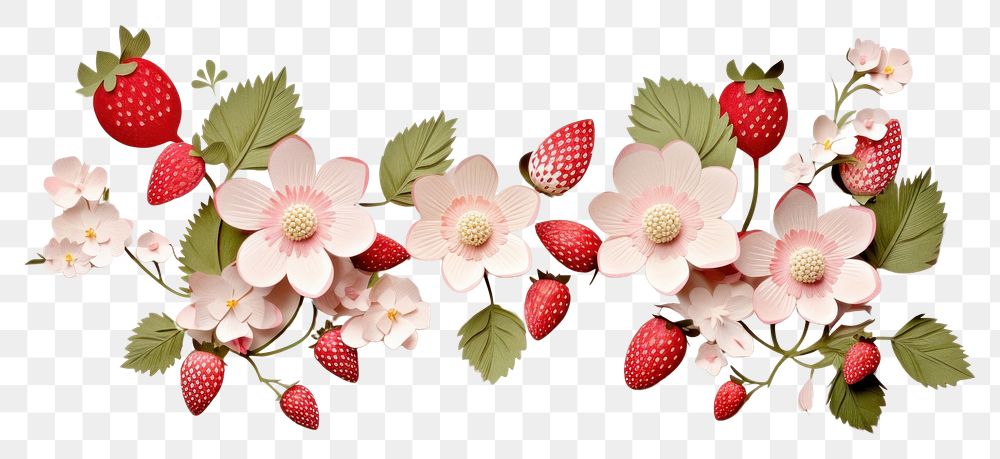 PNG  Strawberry and floral border flower pattern plant