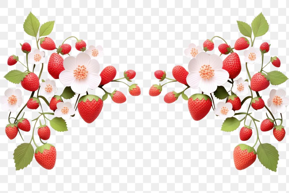 PNG  Strawberry and floral border flower fruit plant.