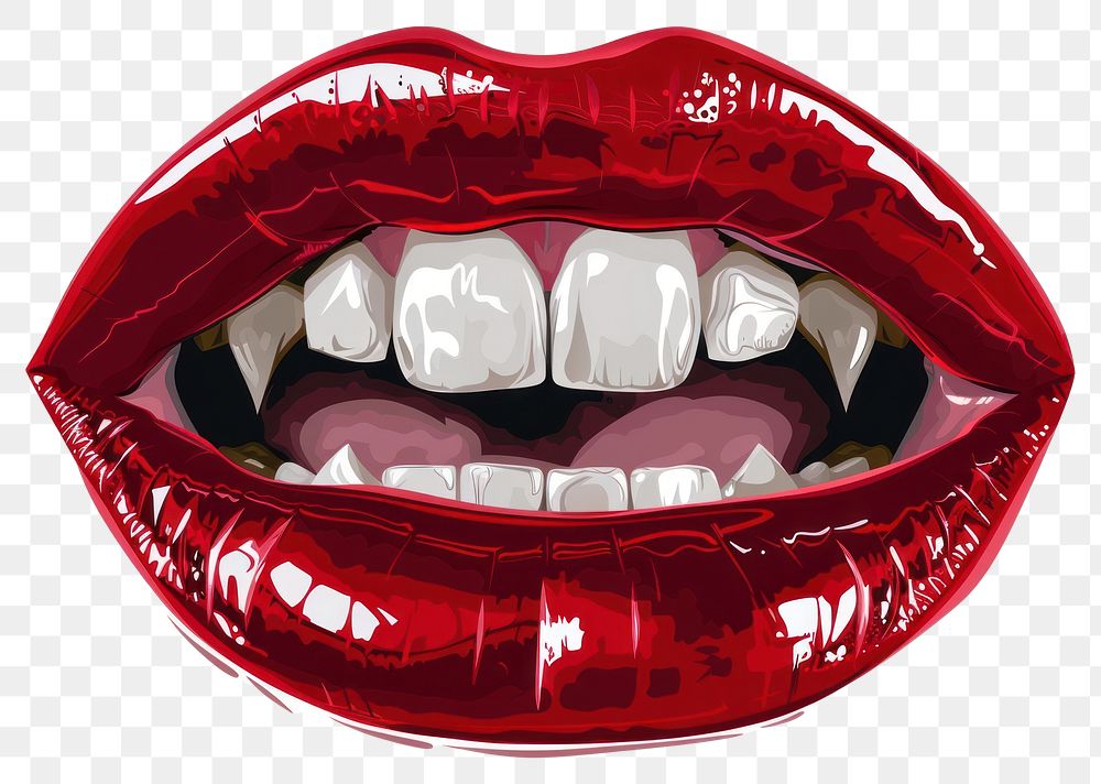 PNG Sexy red vampire lip teeth with fangs lipstick white background cosmetics.
