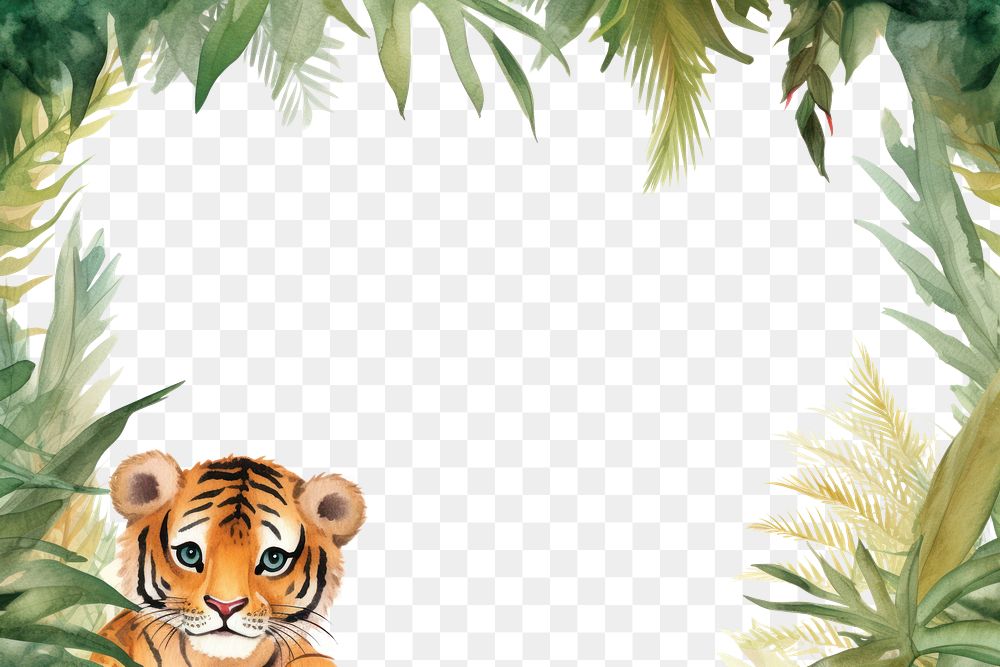 PNG Tiger in jungle border backgrounds wildlife outdoors.