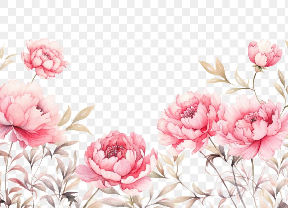 PNG Peony flowers border watercolor backgrounds pattern plant.