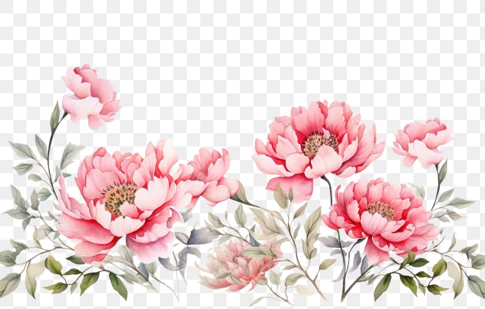 PNG Peony flowers border watercolor blossom pattern plant.
