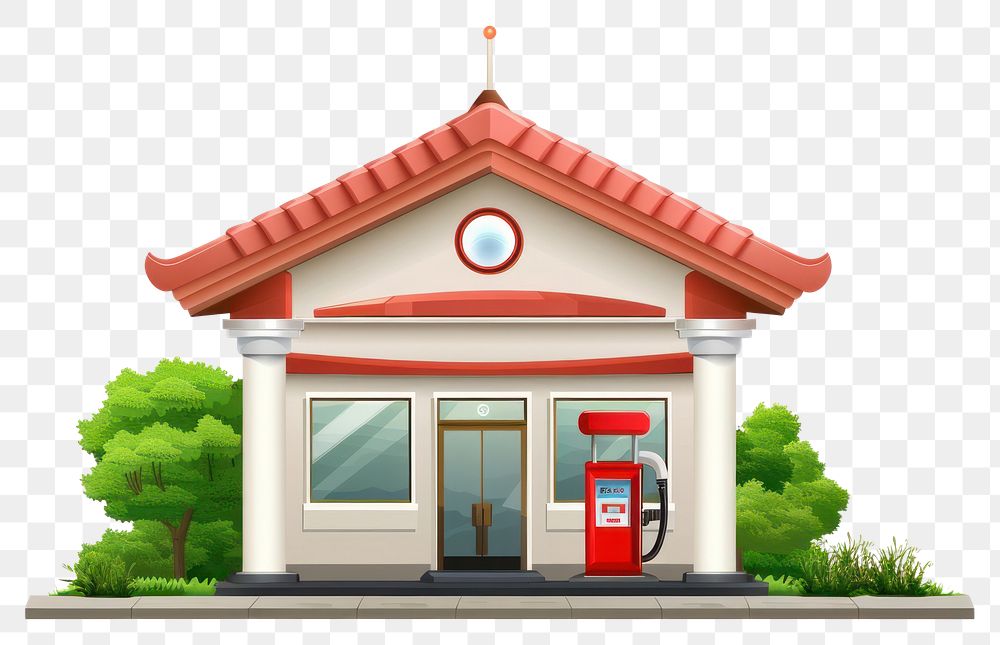 PNG Cartoon of Gas station architecture building white background.