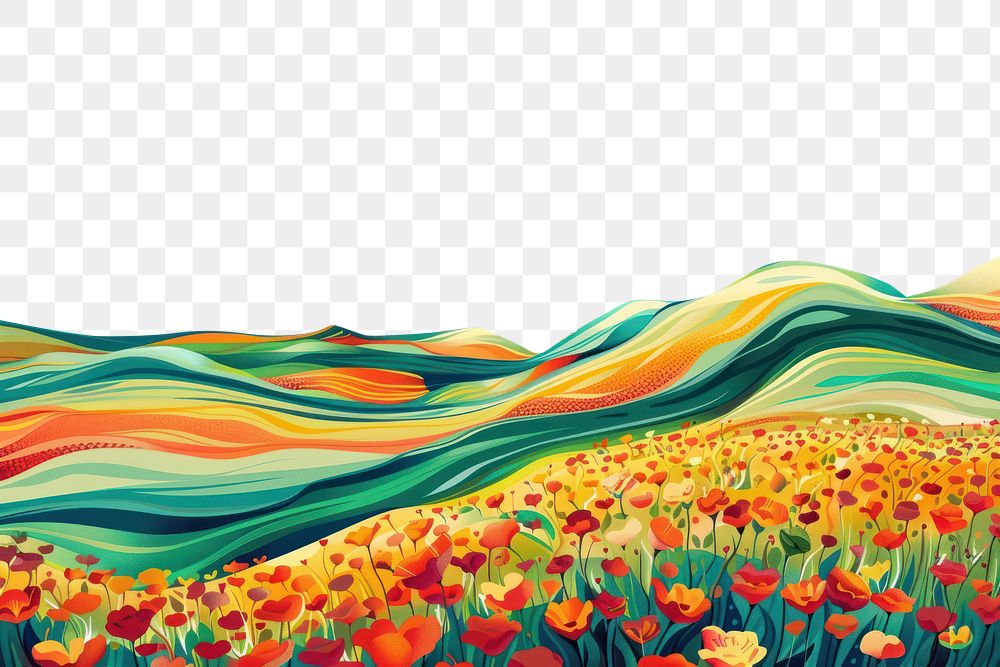 PNG Illustration Flowers field sunny day painting backgrounds outdoors