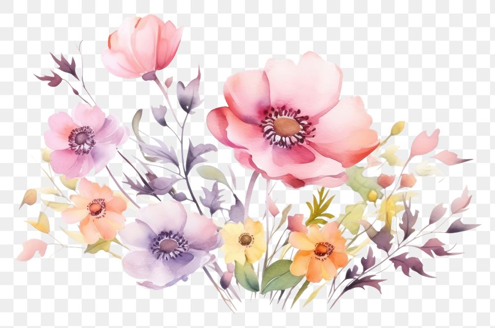 PNG Watercolor flower blossom pattern plant.