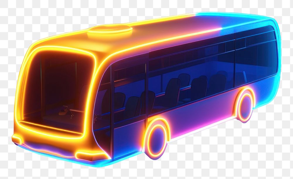 PNG 3d render of glowing bus vehicle light black background.