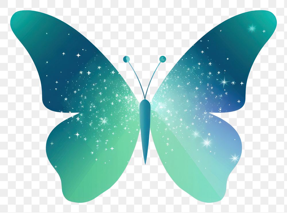 PNG Blue green gradient butterfly icon art white background turquoise.