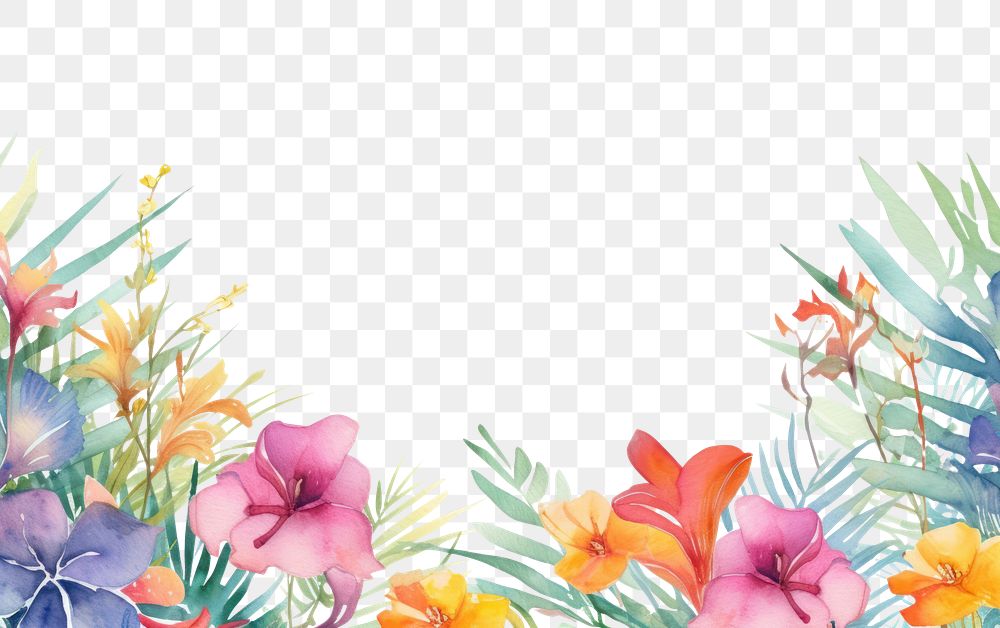 PNG Tropical flower border watercolor backgrounds outdoors pattern