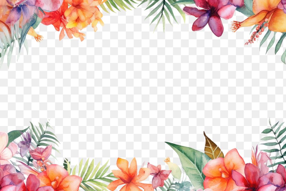 PNG Tropical flower border watercolor backgrounds outdoors pattern.