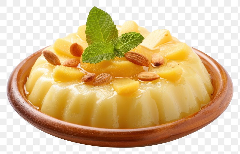 PNG Sweet semolina pudding dessert food white background.
