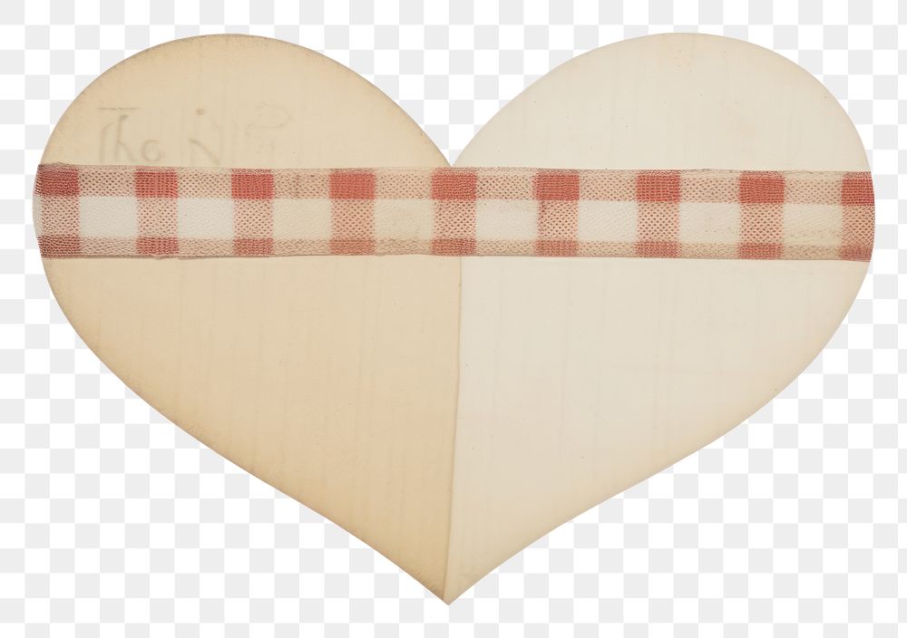 PNG Tape stuck on heart shape white background tablecloth patchwork.