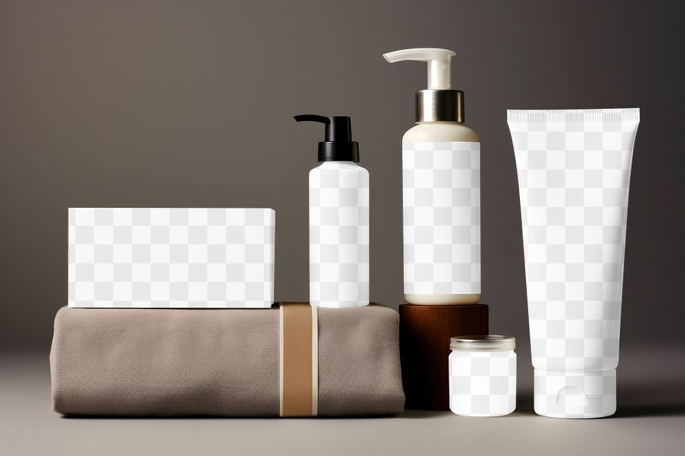 Hotel amenities packaging png product mockup, transparent design