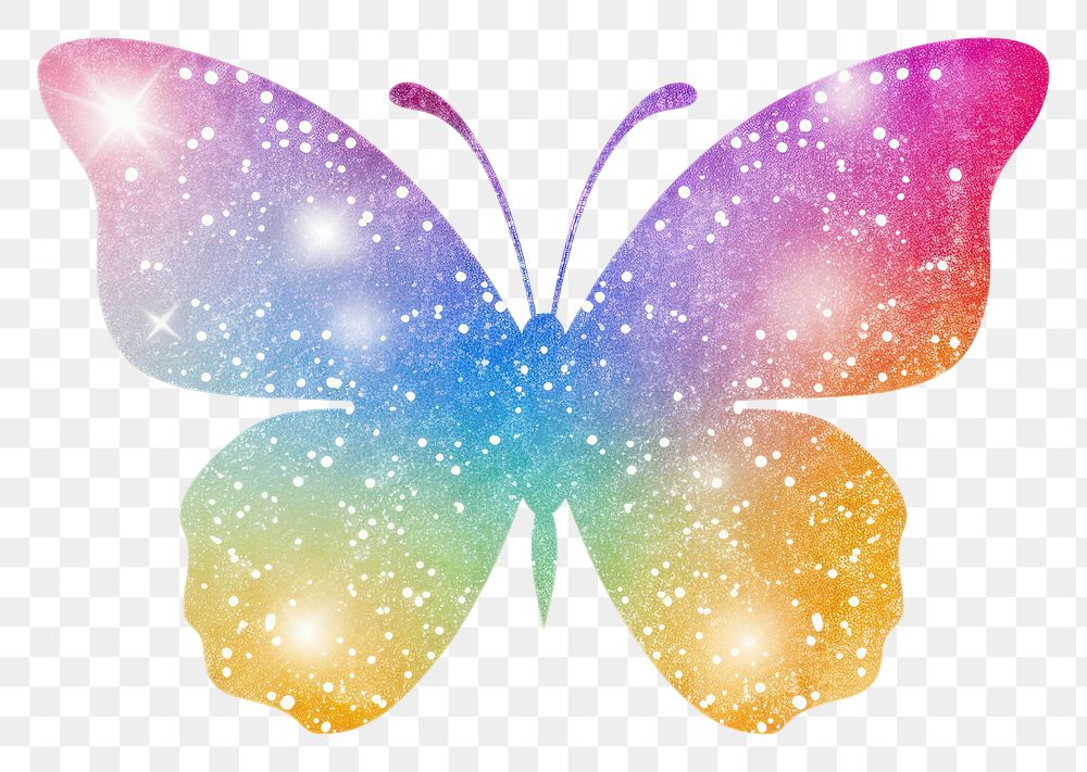 PNG Glitter rainbow butterfly icon pattern petal art.