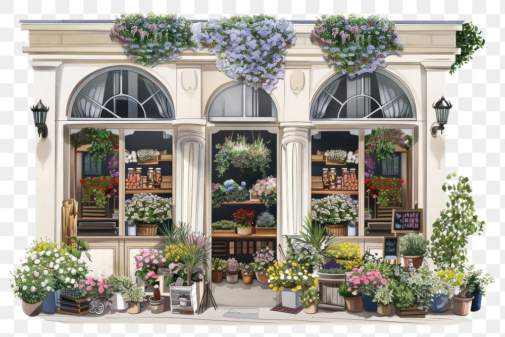 PNG Architecture illustration flower shop window plant arrangement